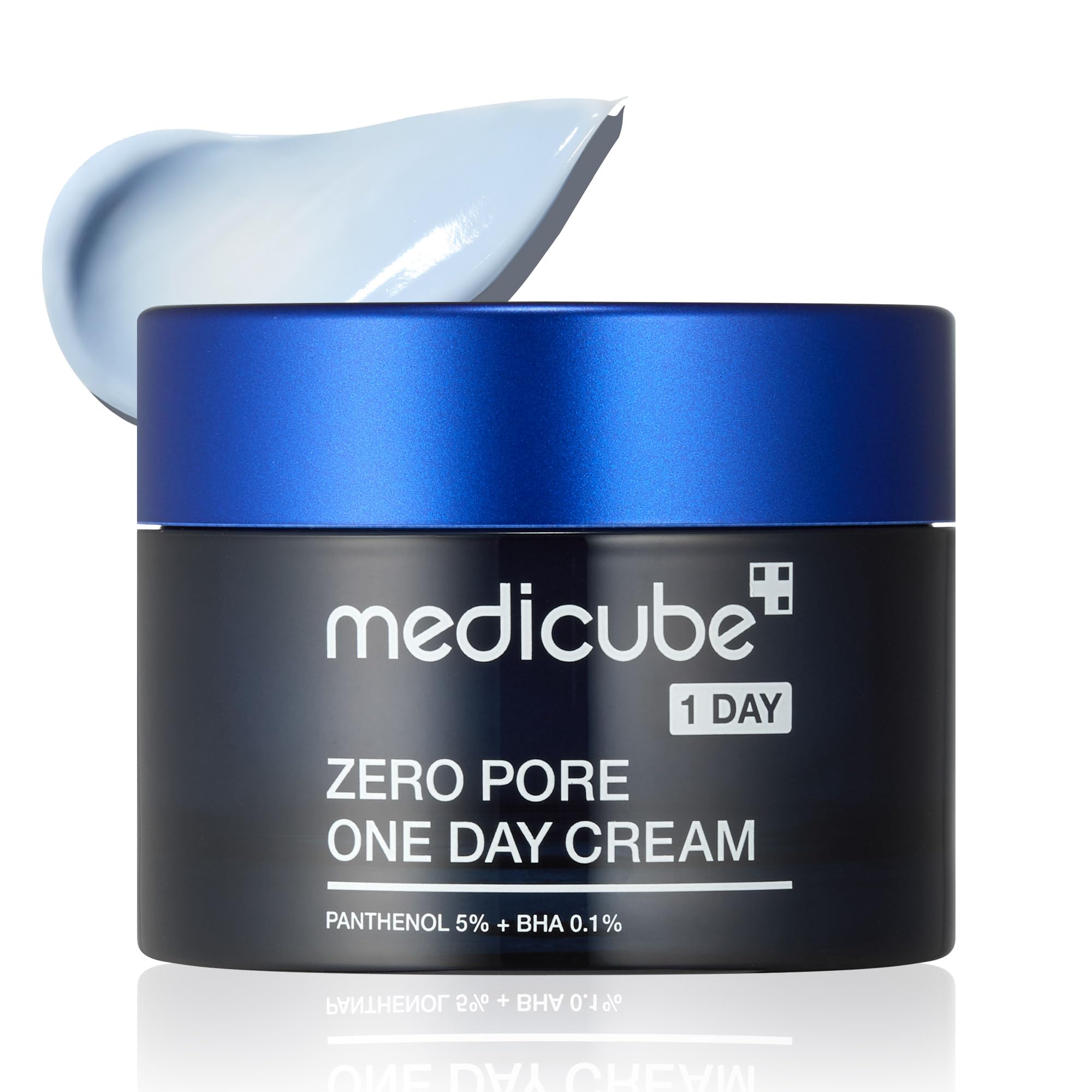 Textura azul claro y envase de Medicube Zero Pore One-day Cream